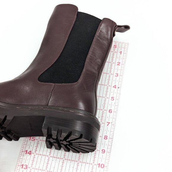 Tory Burch Women Benton Chelsea Stretchy Burgundy Leather Lug Ankle Boots sz 8 - Picture 10 of 11